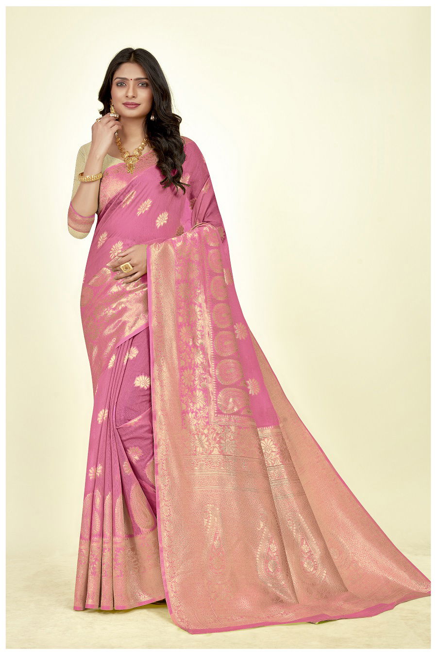 Pr 12275 Linen Silk Jacquard Weaving Saree Collection
